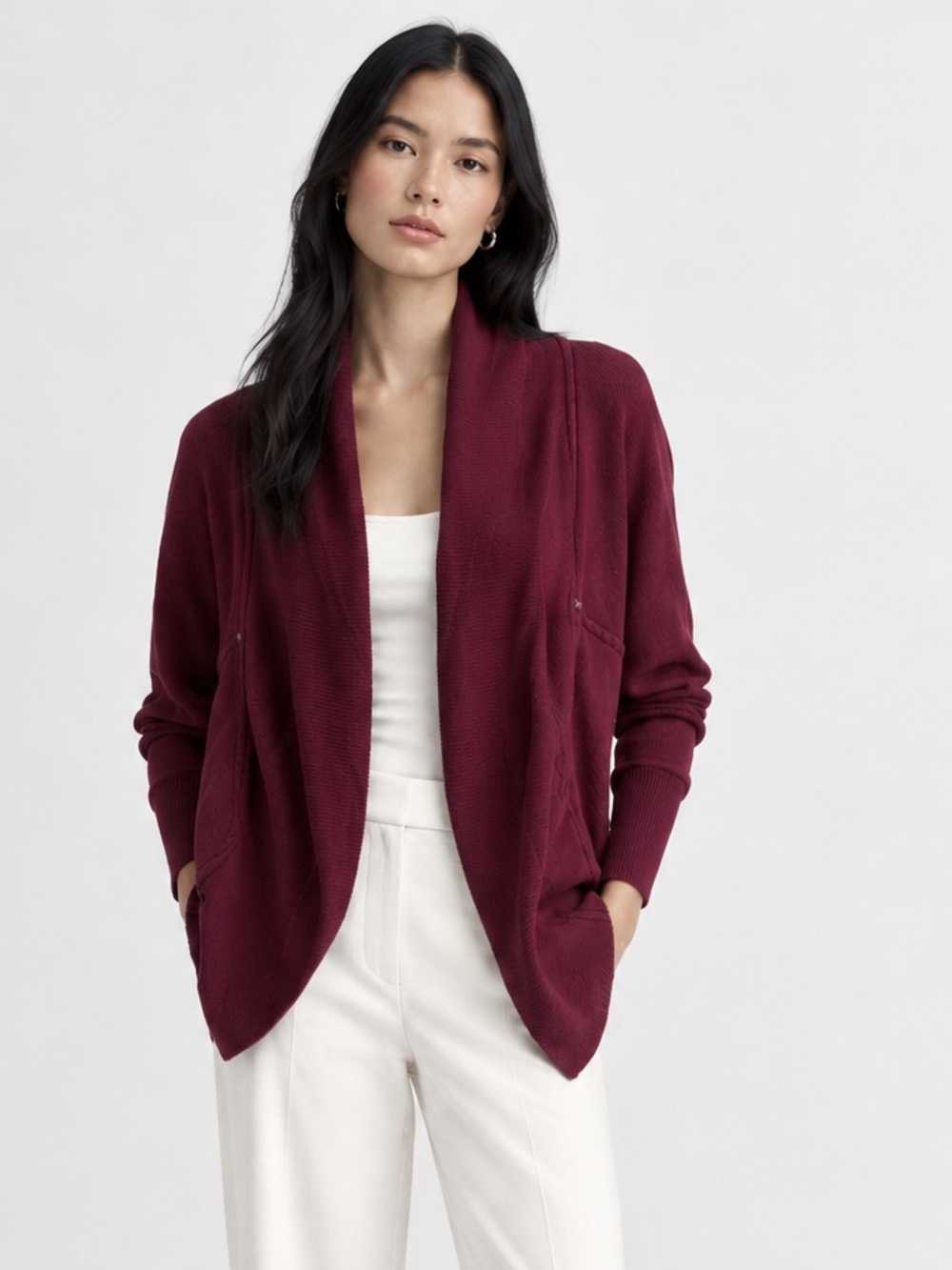 ARITZIA Wilfred Diderot Cocoon Open Front Sweater Cardigan Wine Red XXS XXSMALL